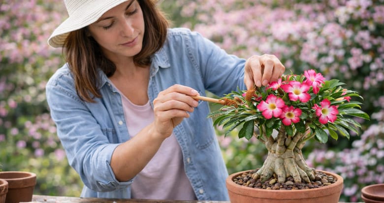 Canela para proteger poda da rosa do deserto