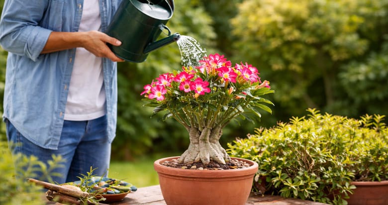 Como regar a rosa do deserto corretamente