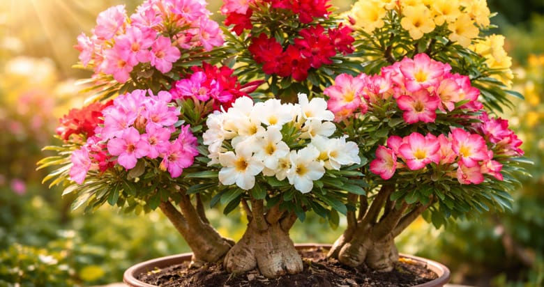 Rosa do deserto recebendo sol